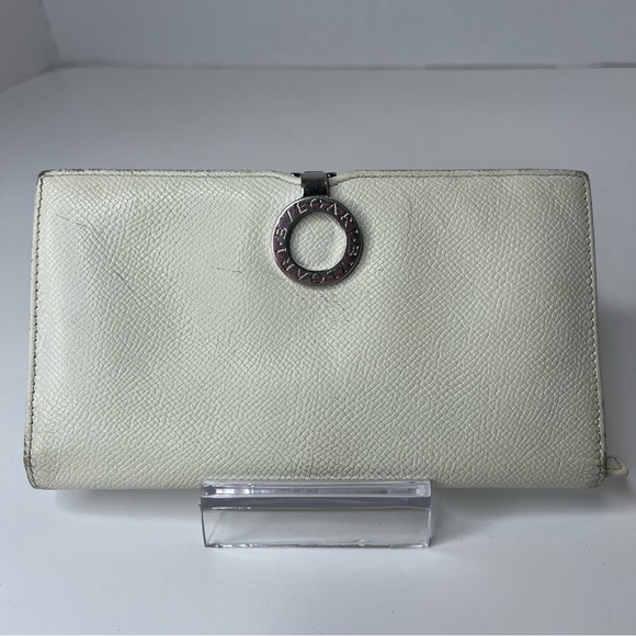 💜BVLGARI BVLGARI Nappa LEATHER Bifold Long WHITE Silver Clip Accent WALLET💜 - Picture 1 of 16